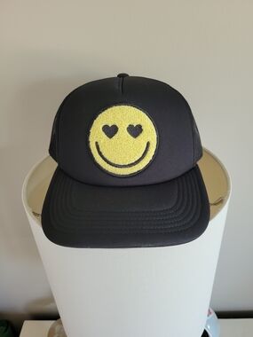 FREE With Purchase! Yellow Smiley Facw Black Mesh Trucker Hat